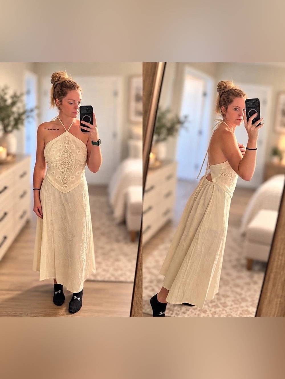 Lace Halter Midi Dress in Cream Size Small